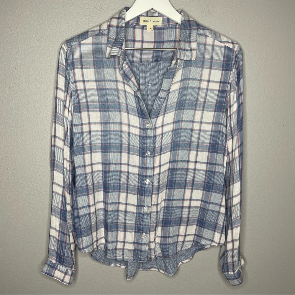Cloth & Stone Anthropologie Blue Plaid Button Down Shirt